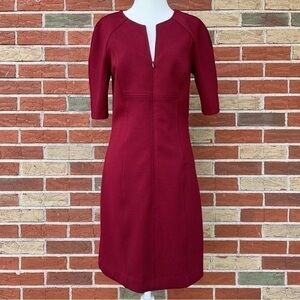 Trina Turk Front Zip Red Maroon Half Sleeve Sheath Dress 👗